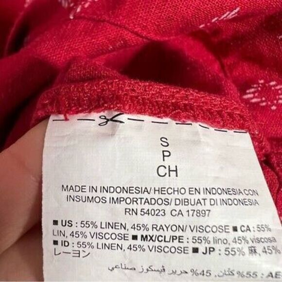 Old Navy Womens Printed Shift Dress Size S Red Cuffed Sleeve Crew‎ Neck Linen - Picture 5 of 7
